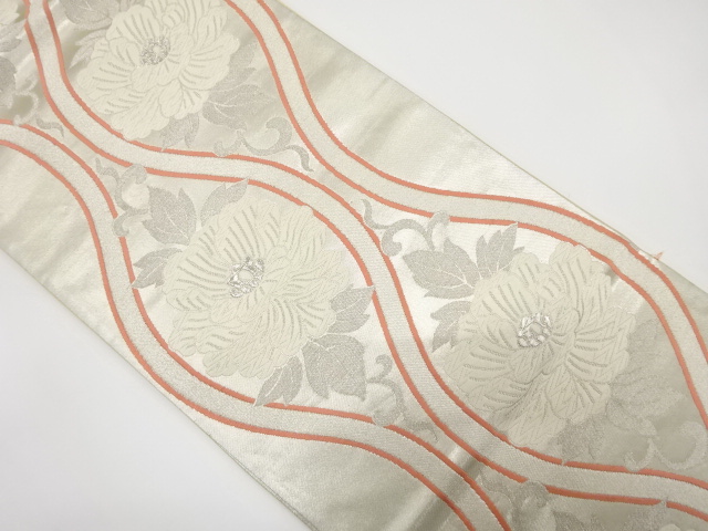 アンティーク　立涌に牡丹模様織り出し袋帯（着用可）